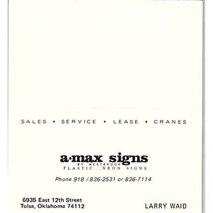A Max Signs Plastic Neon Signs Larry Waid Tulsa OK Vintage Business Card SSB4-15